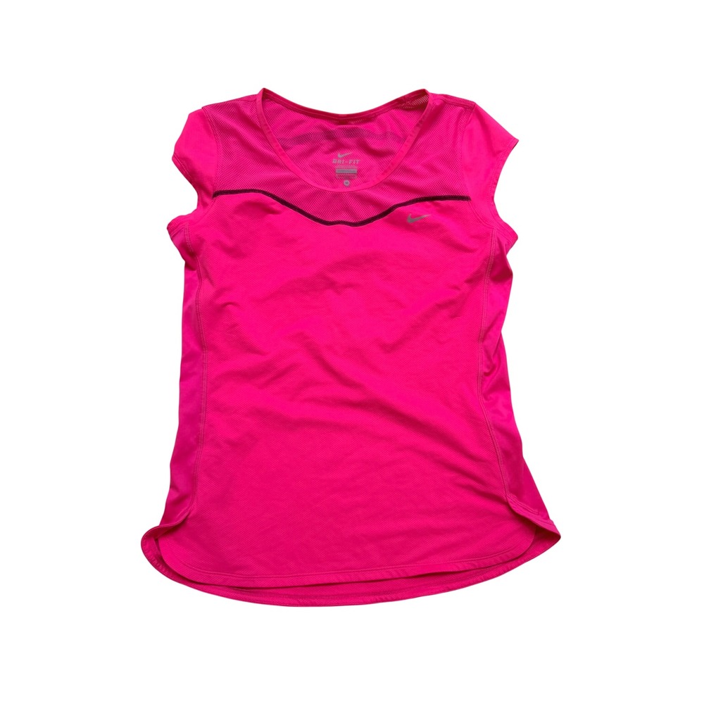 Nike Dri-FIT Womens Hot Pink Mesh Running Top Cap Sleeve Athletic Shirt Size M